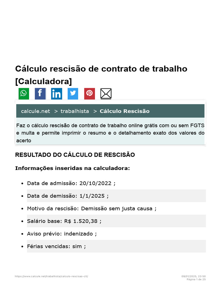 Cópia de Cálculo Rescisão de Contrato de Trabalho (Calculadora) | PDF ...