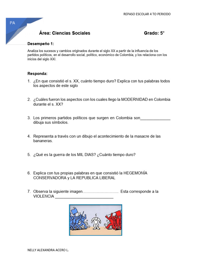 TALLER DE REPASO 5° IV PER SOCIALES | PDF
