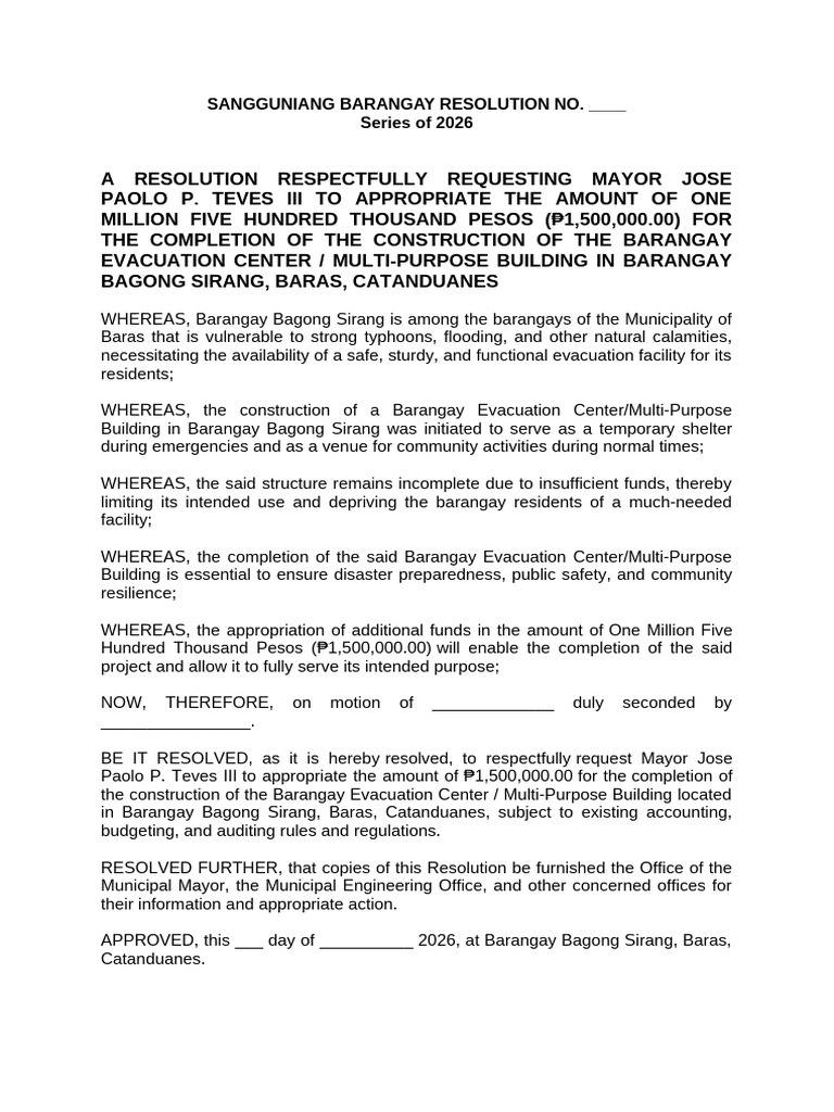 Barangay Resolutions Draft | PDF