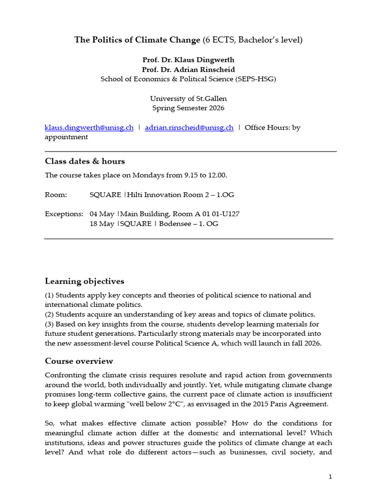 Syllabus The Politics of Climate Change 2026 - Final | PDF | Politics ...