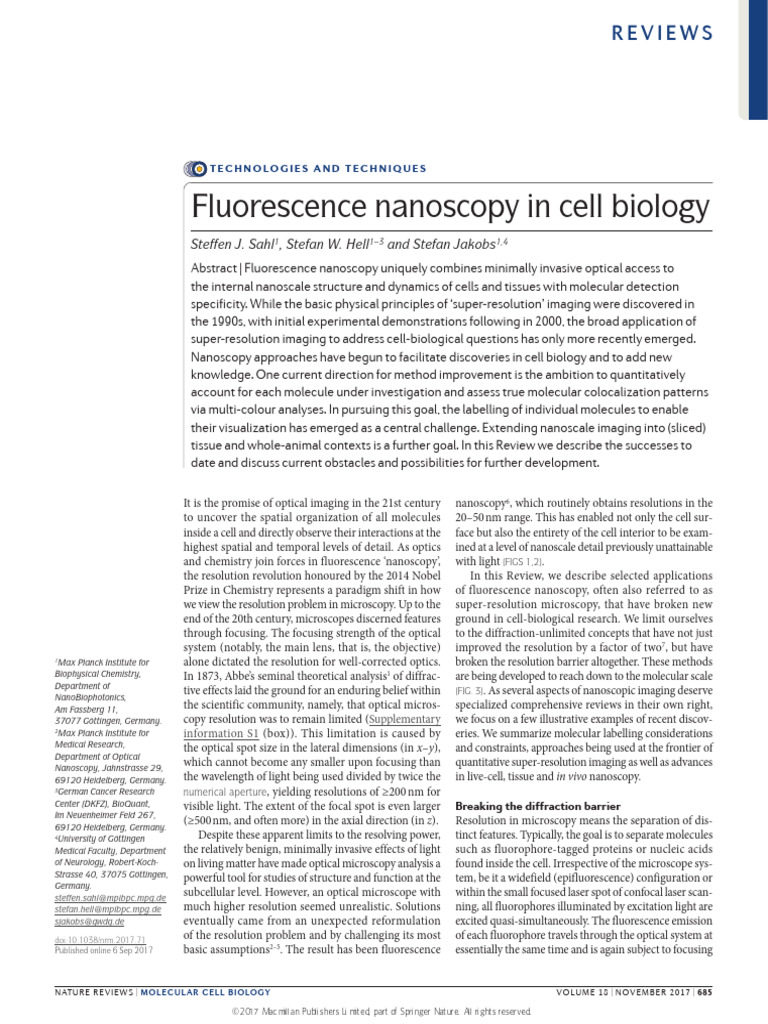 2017_Fluorescence nanoscopy in cell biology | PDF | Microscopy ...