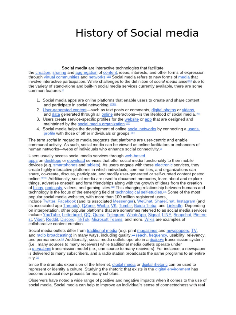 History of Social Media | PDF | Social Media | Popular Culture & Media ...