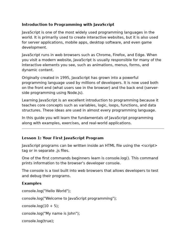 Javascript Programming Basics Workbook | PDF | Websites | Java Script