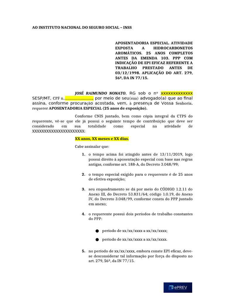 005 - 112 Requerimento Ao INSS Aposentadoria Especial Hidrocarbonetos ...