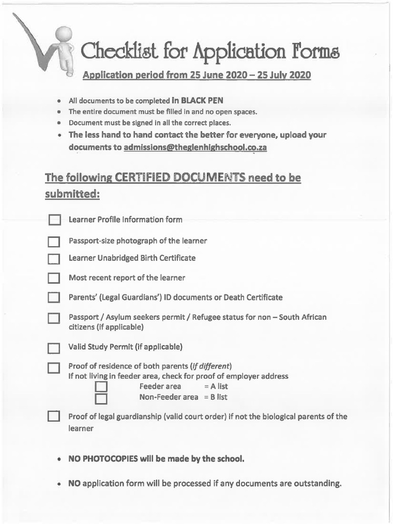 Checklist for Application Form Gr9-12 | PDF