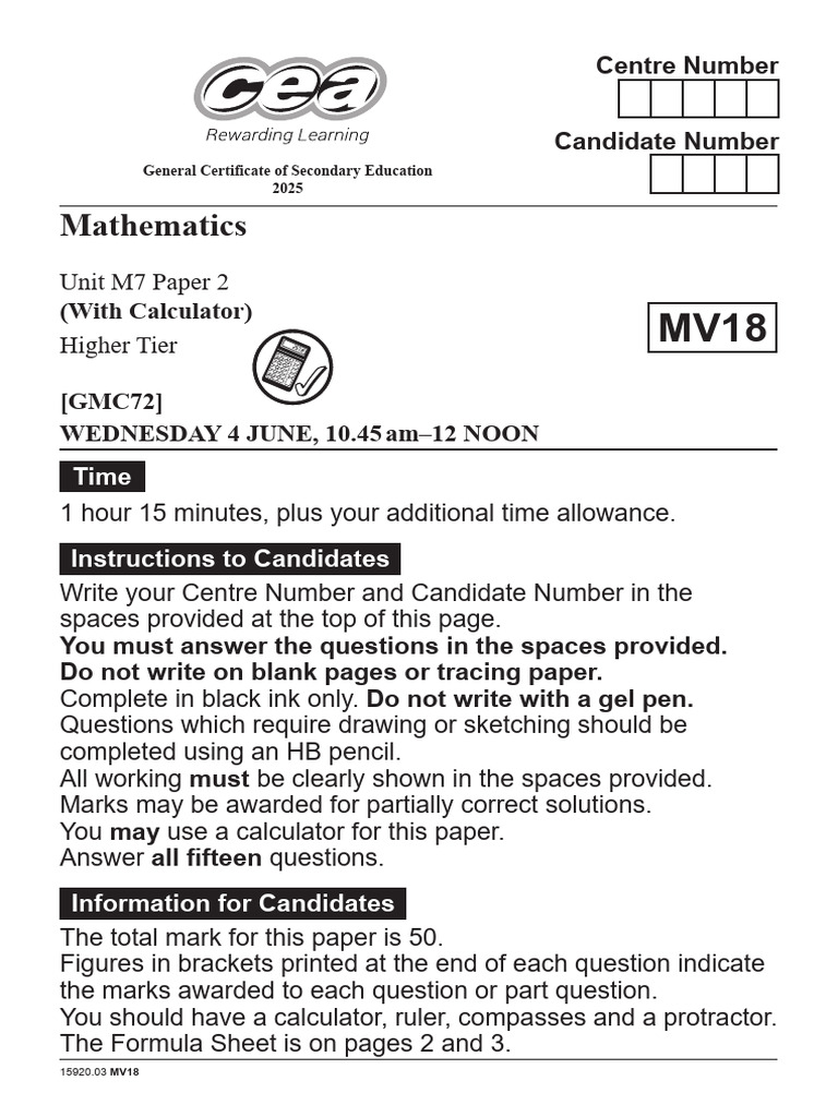 GCSE-Mathematics - 504-Summer2025-Higher Tier, M7 - Paper 2 (With ...