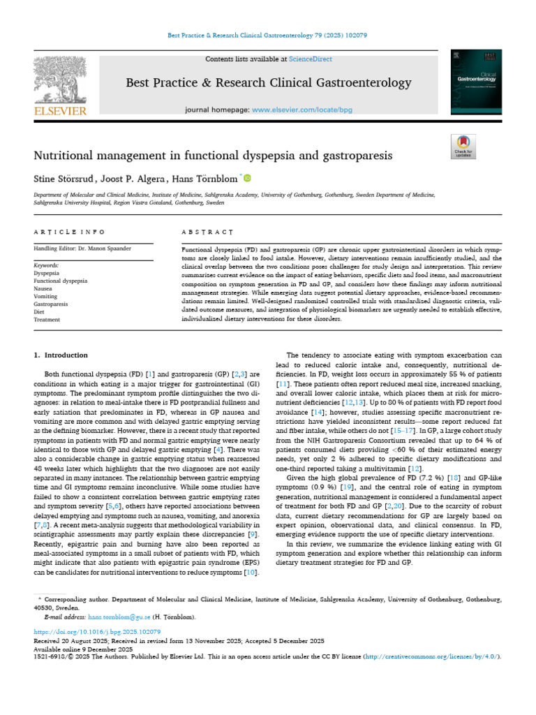 Nutritional Management in Functional Dyspepsia and Gastroparesis | PDF ...