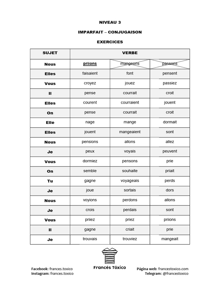01 - Imparfait - Conjugaison Exercices (B) | PDF | Linguistique ...