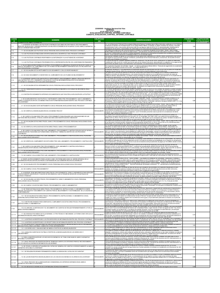 Informe de Evaluación de Control Interno Contable 2021 | PDF ...