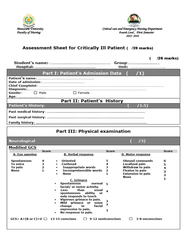 Critical Assessment Sheet-1 (1) | PDF | Pain | Medical Diagnosis