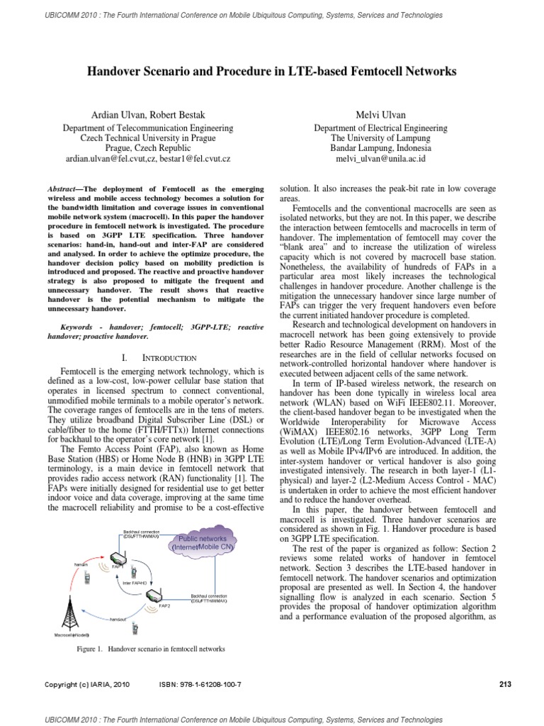 Handover Scenario and Procedure in LTE-based Femtocell Networks | PDF ...