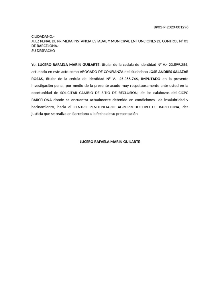 Cambio de Sitio de Reclusión JOSE ANDRES | PDF