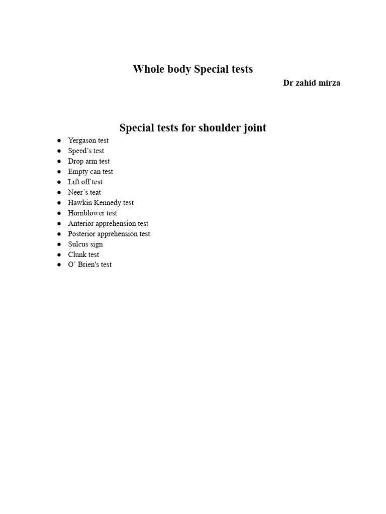 Special Tests | PDF | Anatomical Terms Of Motion | Joints