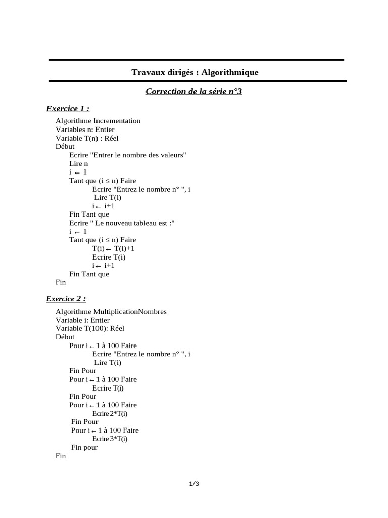Correction Serie 3 | PDF | Mathématiques | Algorithmes