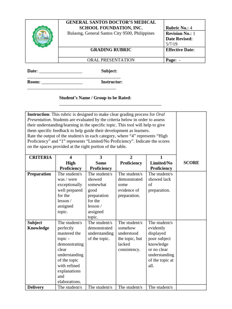 Oral Rubrics | PDF | Rubric (Academic) | Learning