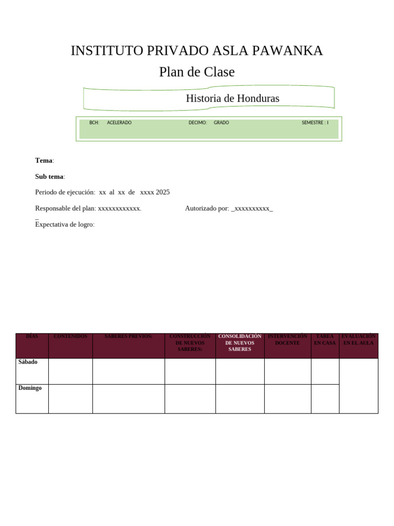 Plan de Clase Semanal 2025 | PDF