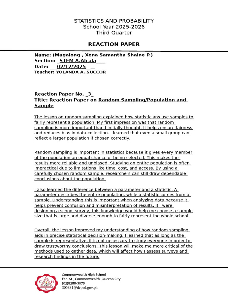 Reaction Paper Template | PDF