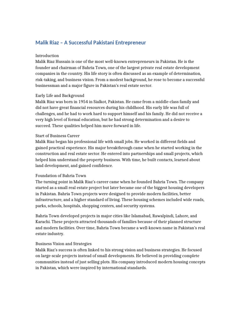 Malik Riaz Assignment | PDF | Economies