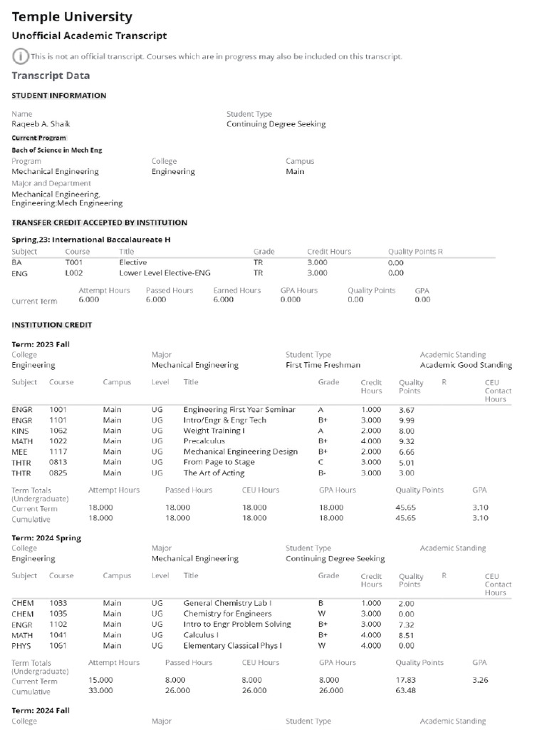 Second Year Final Transcript | PDF