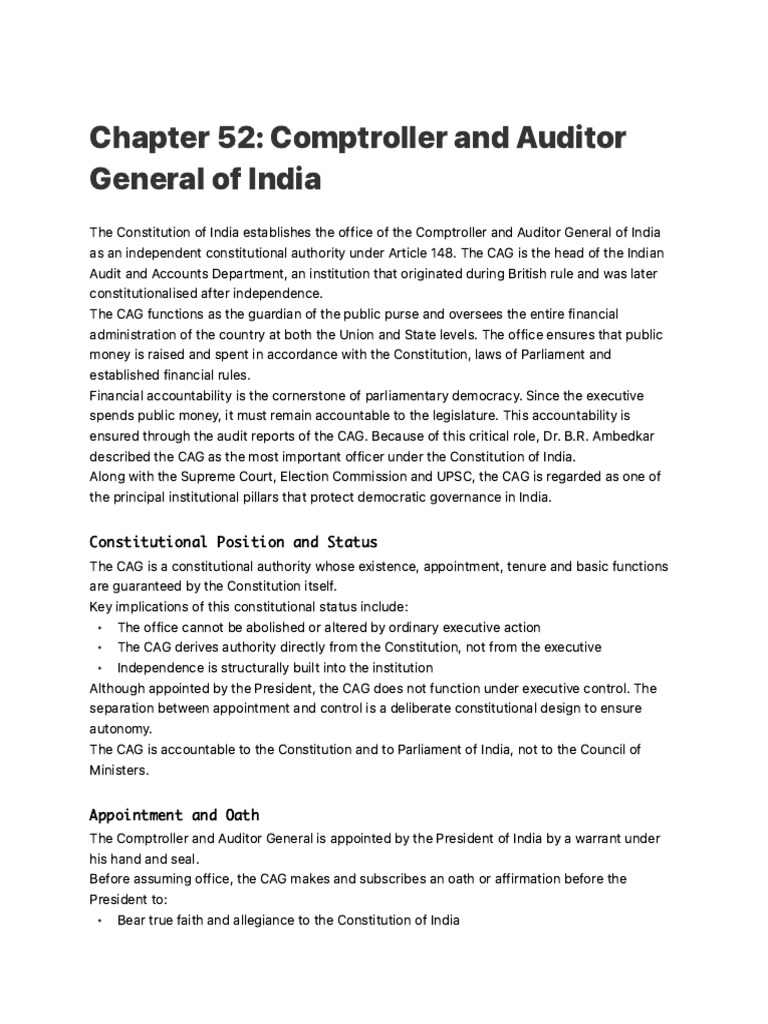 Chapter 52 Comptroller and Auditor General of India | PDF | Audit | Expense
