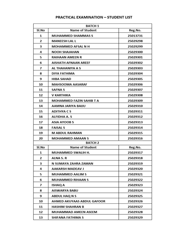 Practical Student List | PDF