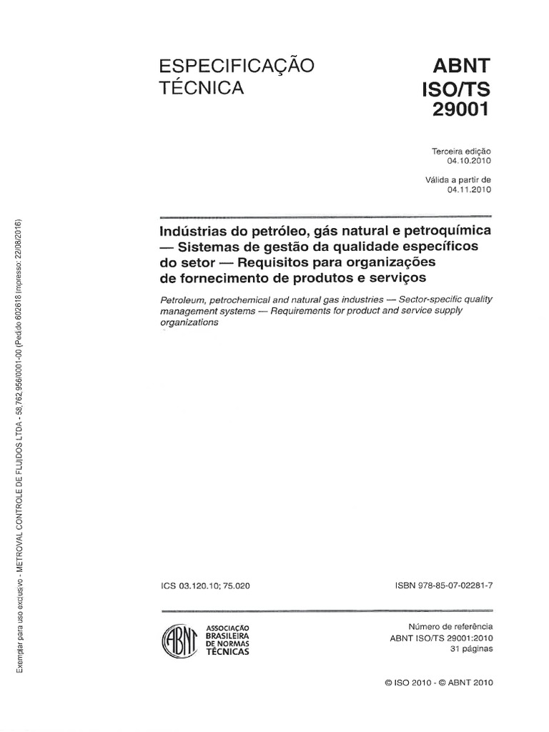 ABNT ISO TS 29001 2010 | PDF