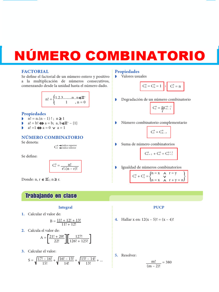 Número Combinatorio para Tercer Grado de Secundaria | PDF | Matemáticas ...