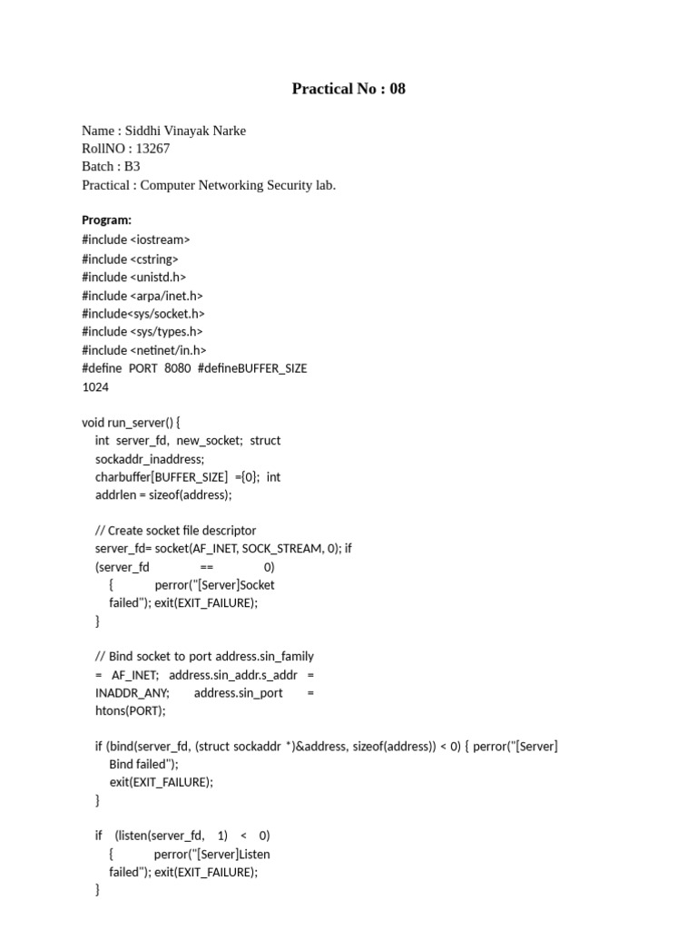 Prac 8 | PDF | Computer Architecture | Network Socket