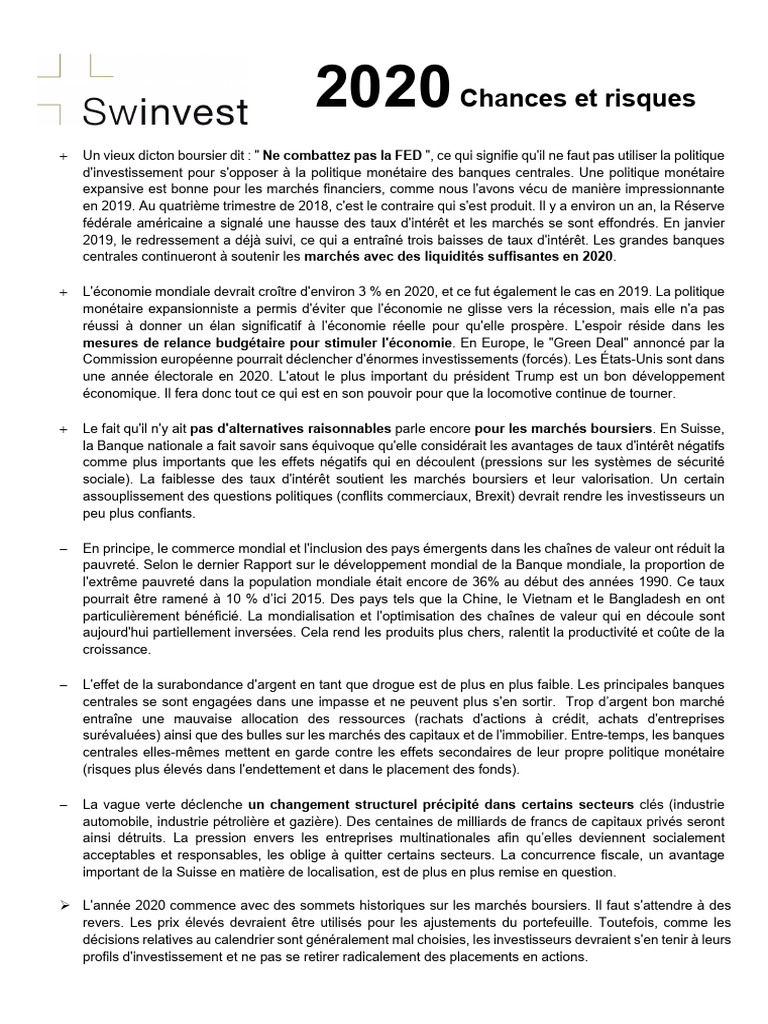 Swin - 2020 Chances Et Risques | PDF | Politique monétaire | Banques