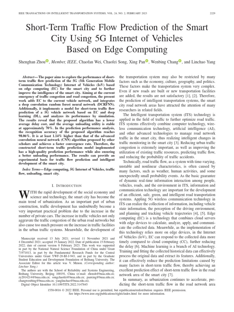 Short-Term Traffic Flow Prediction of the Smart City Using 5G Internet ...