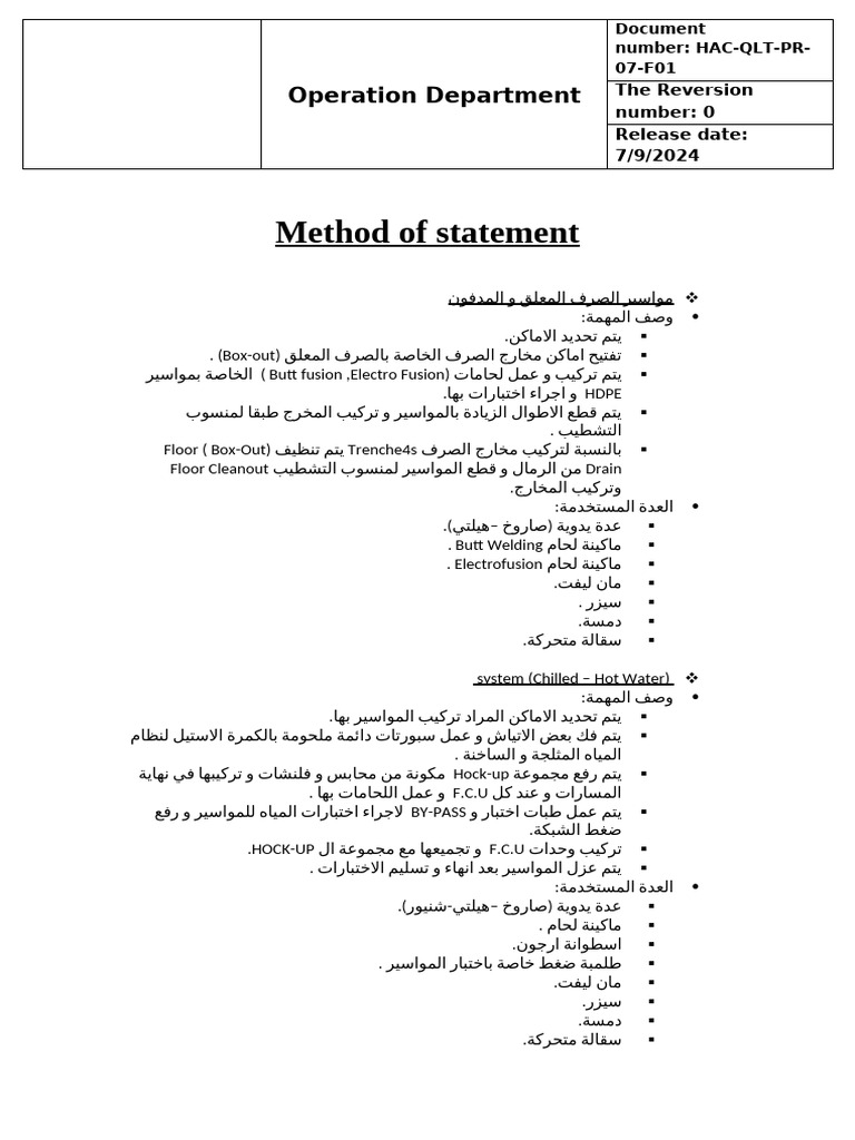 Method of Statement MEP | PDF