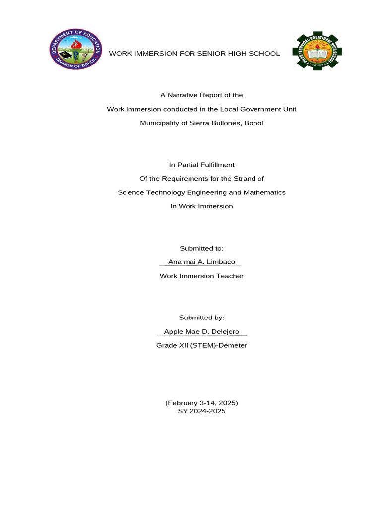 Work Immersion for Senior High School | PDF | Cognition | Intelligence