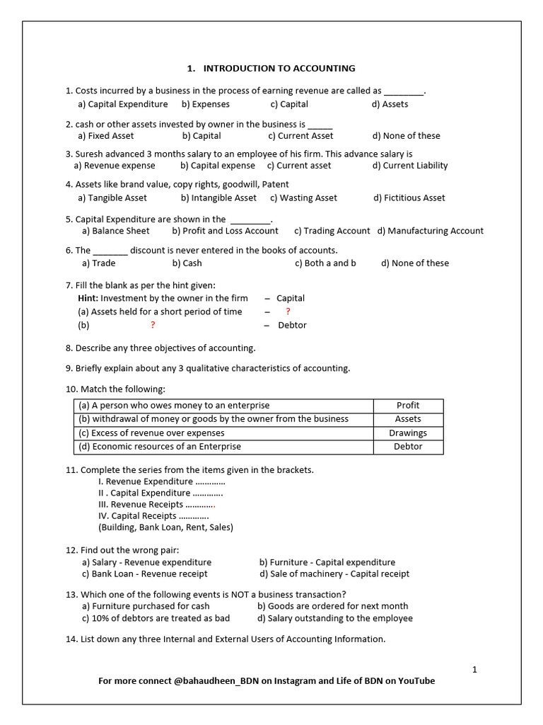 +1 Expected Questions 2026 BDN | PDF | Debits And Credits | Depreciation