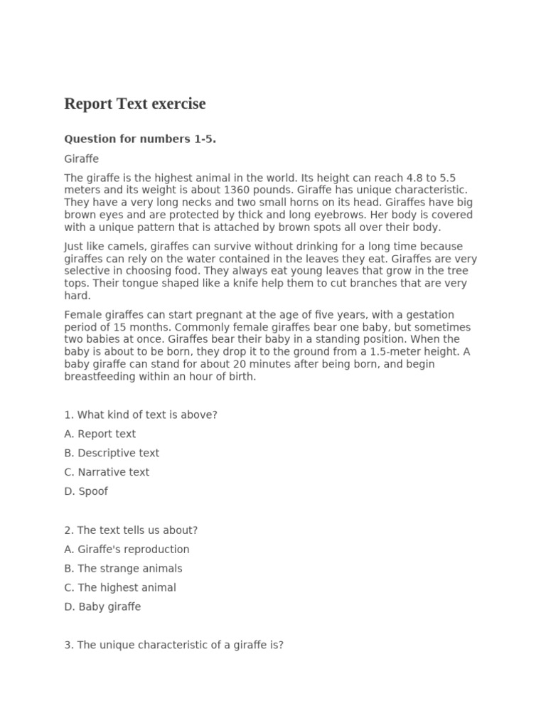 Report Text Exercise | PDF | Giraffe | Ant
