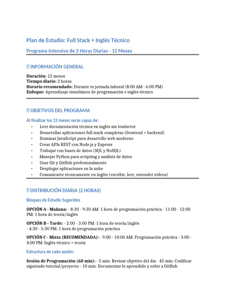 Plan Estudio FullStack Ingles | PDF | Script Java | Modelo de objeto de ...