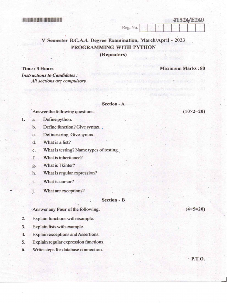 Question Paper Python 01 | PDF