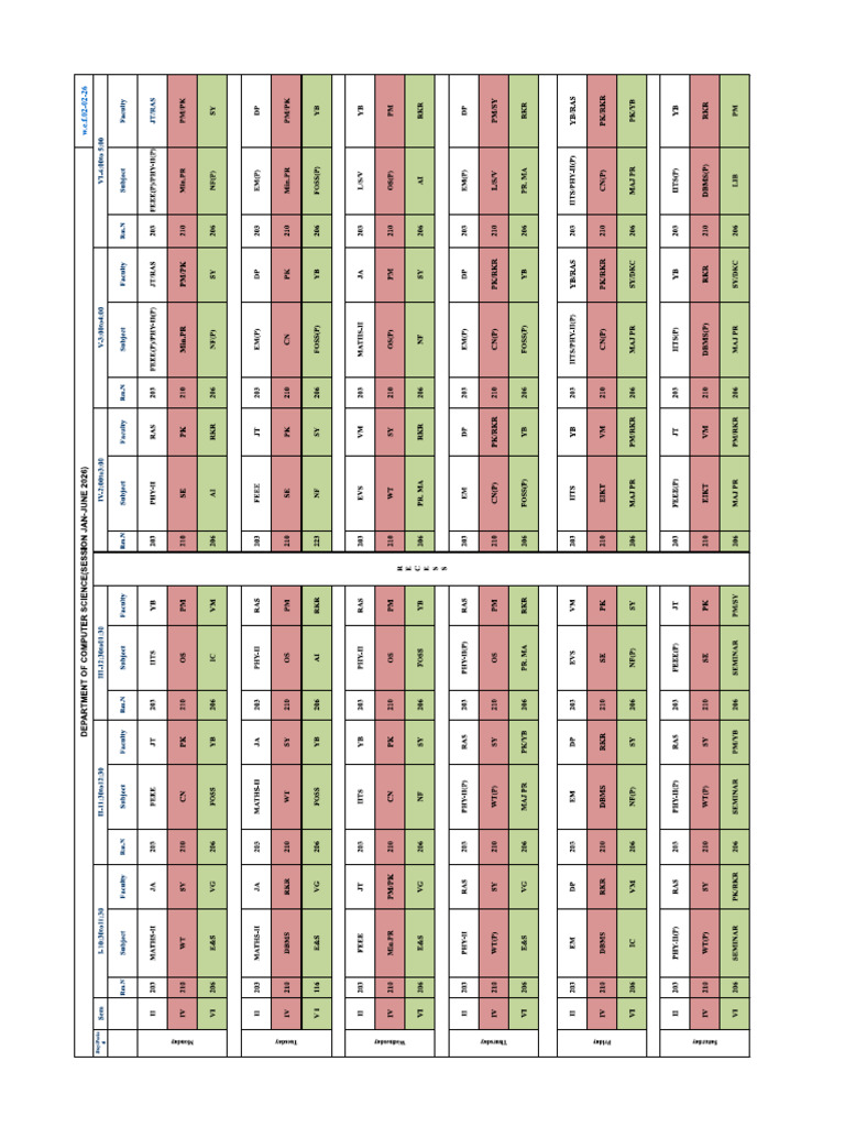 Time Table Jan - June 2026 Cse | PDF