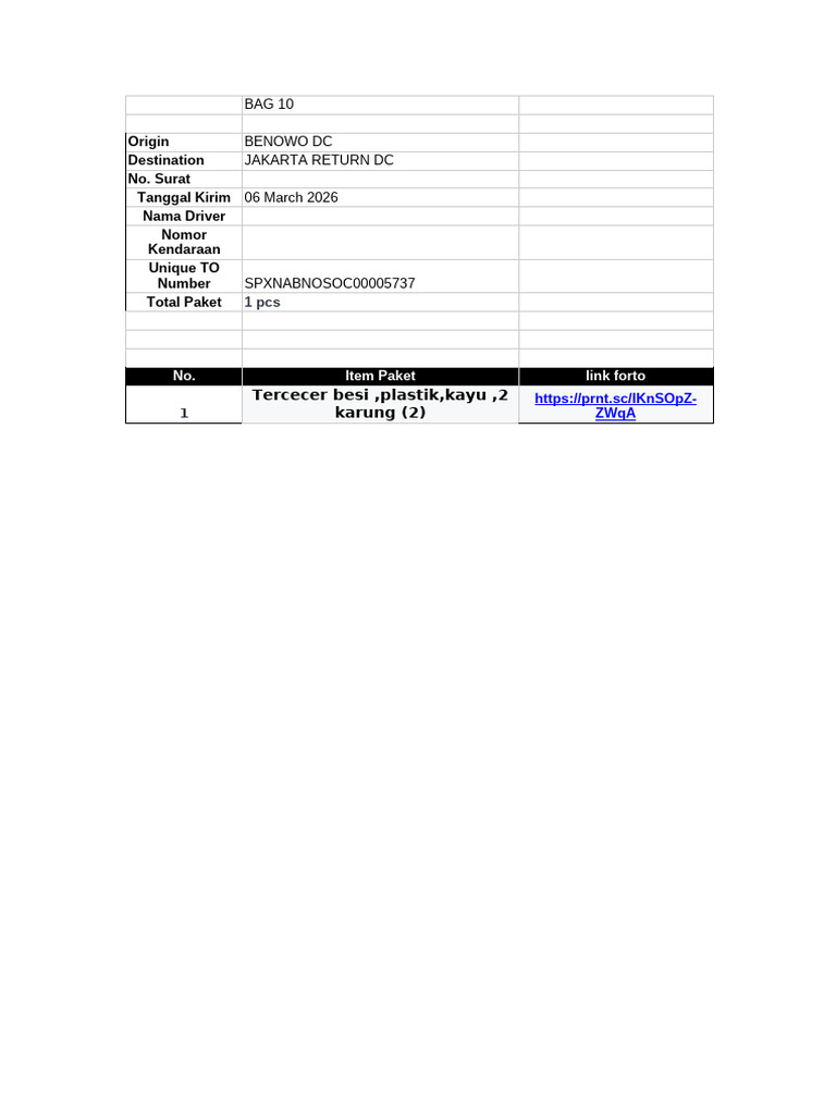 Bag 10 Penjaluran Non Awb Benowo DC TGL 12 02 2026 | PDF