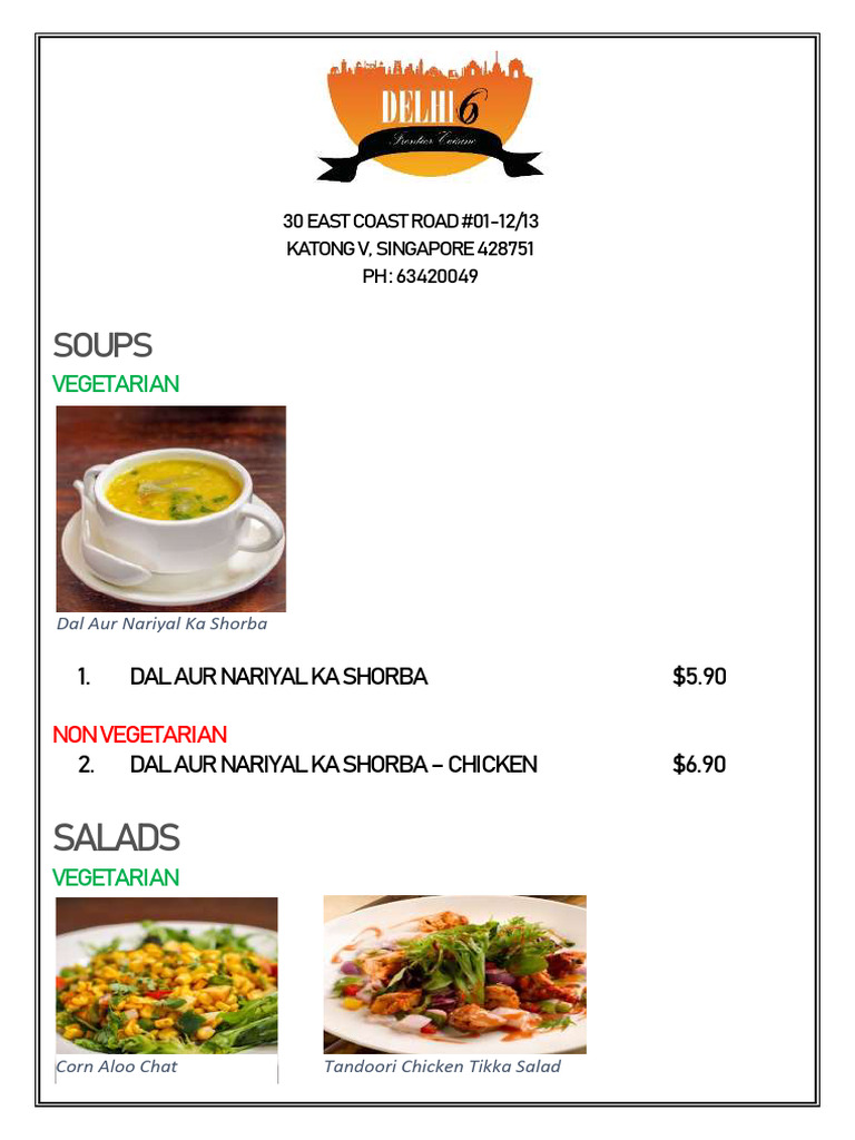 Delhi 6 Katong Outlet Menu | PDF | Food And Drink | Indian Cuisine