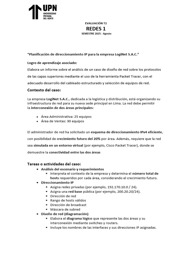 UPN - R1 - S10 - Caso - Evaluación T2 - Diseño de Red en Packet Tracer ...