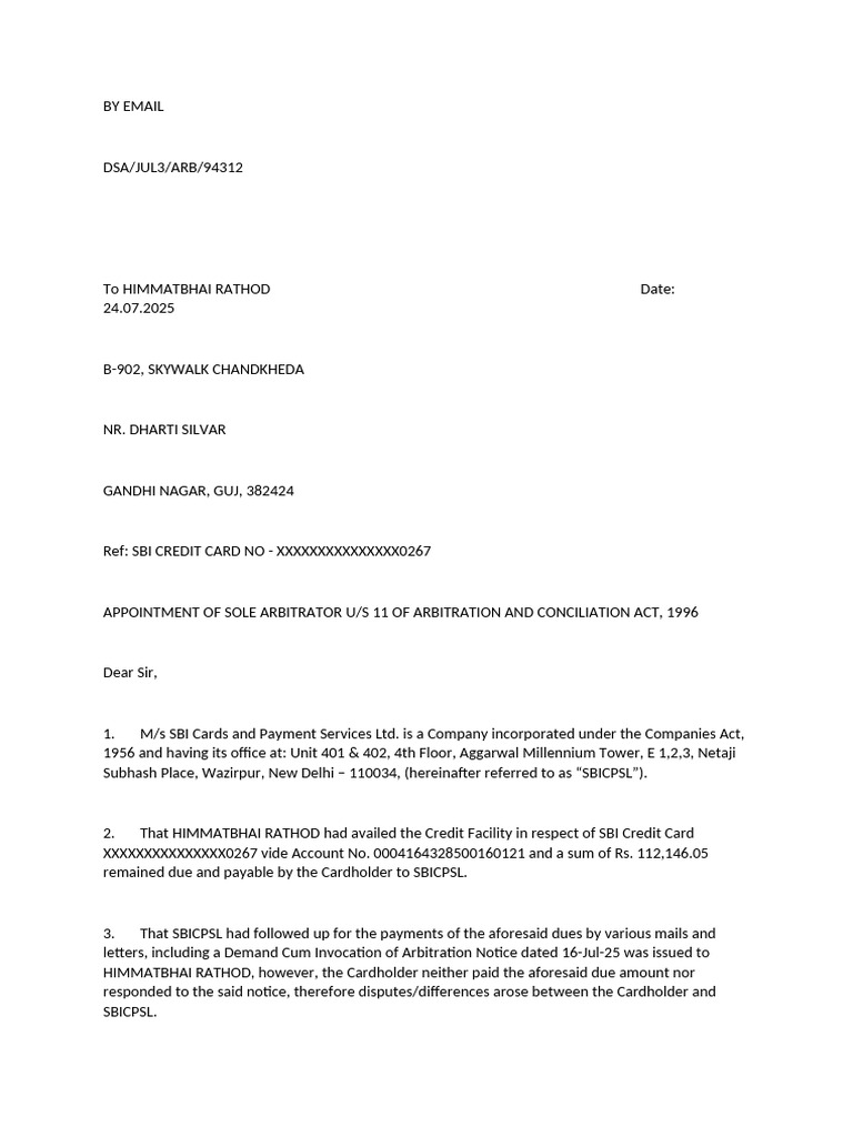 Sbi Appointment of Arbitrator | PDF | Justice | Crime & Violence