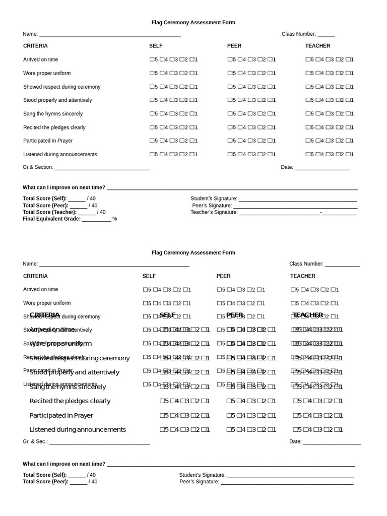 Flag Ceremony Assessment Form | PDF