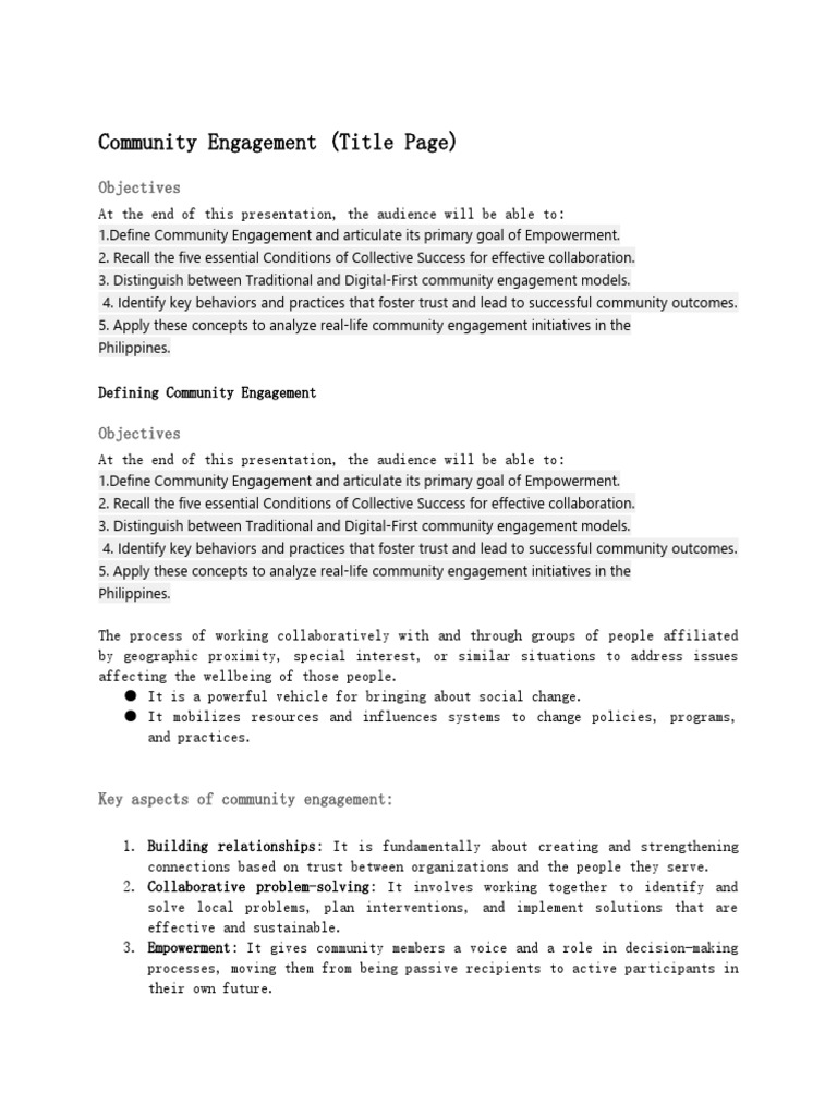 NSTP Community Engagement | PDF | Community | Empowerment