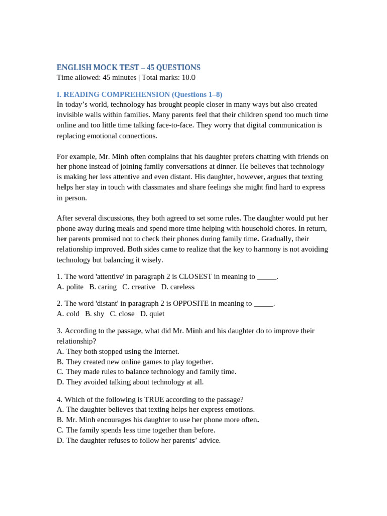 Full Mock Test 45 Questions | PDF | Recycling | Text Messaging