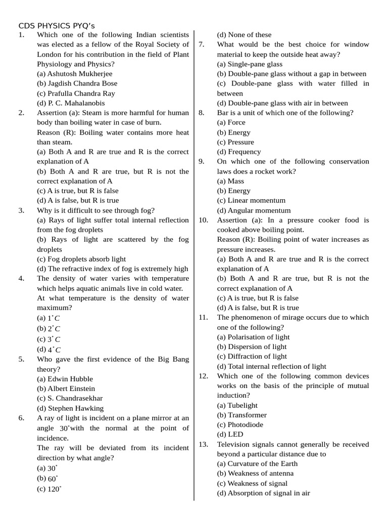 CDS Pyq Phy | PDF | Electron | Force