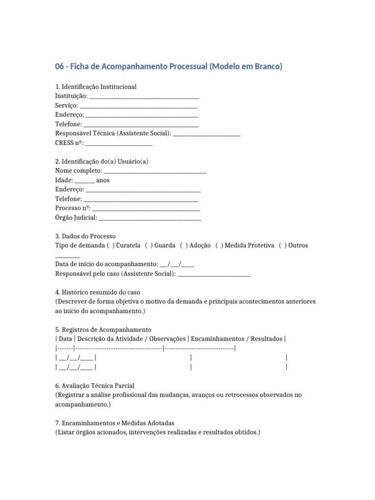 06 - Ficha de Acompanhamento Processual Modelo em Branco | PDF