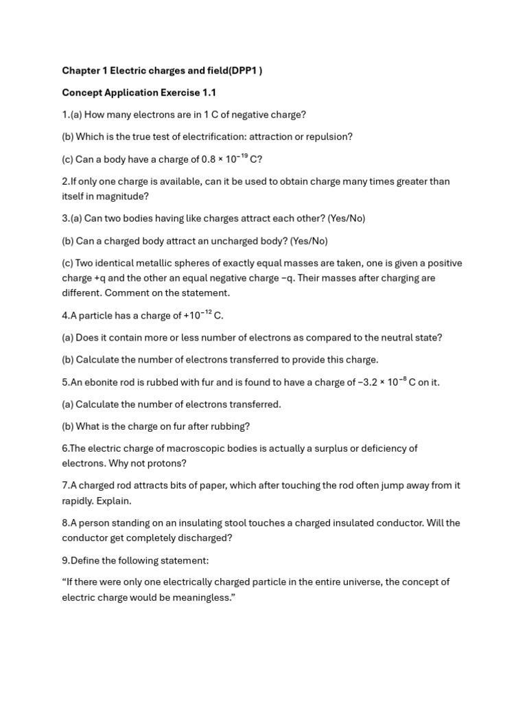 Chapter 1 Electric Charges and Field(26-27) | PDF | Electric Charge ...