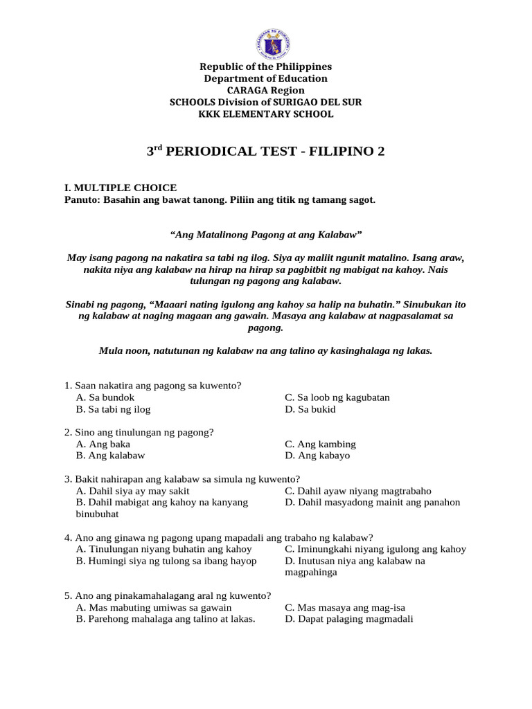 DTC - PT - q3 Filipino 2 Matatag With Tos Key | PDF