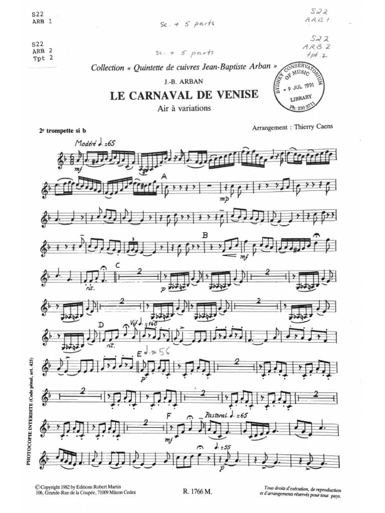 Carnival of Venice Brass Quintet | PDF | Organologie élémentaire ...