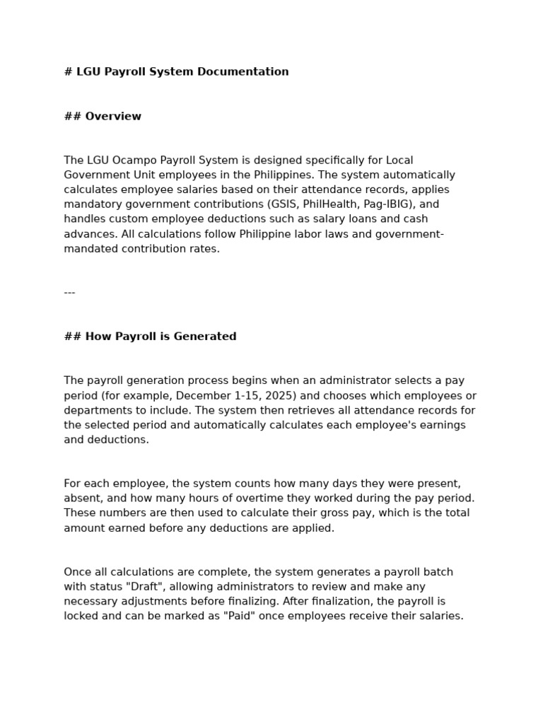 LGU Payroll System Documentation | PDF | Payroll | Overtime